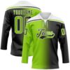 Custom Black Neon Green-White Gradient Fashion Hockey Lace Neck Jersey