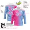 Custom Light Blue Pink-White Gradient Fashion Hockey Lace Neck Jersey