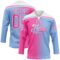 Custom Light Blue Pink-White Gradient Fashion Hockey Lace Neck Jersey