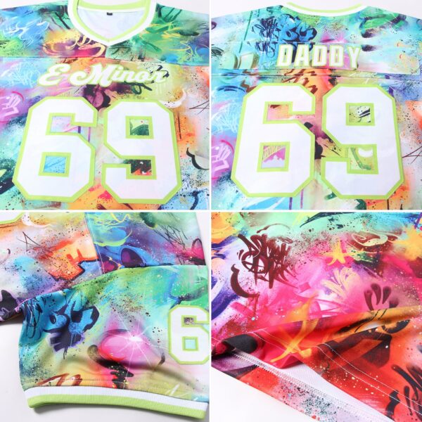 Custom Graffiti Pattern White-Neon Green 3D Authentic Throwback Football Jersey