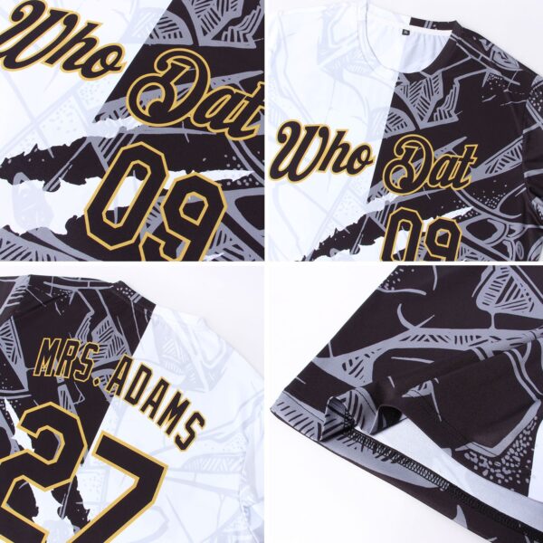 Custom Graffiti Pattern Black-Old Gold Scratch 3D Performance T-Shirt