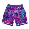 Custom Graffiti Pattern Purple-White 3D Words Authentic Basketball Shorts