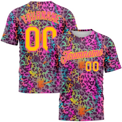 GraffitiP0161 Custom Graffiti Pattern Gold-Pink 3D Colorful Leopard Performance T-Shirt