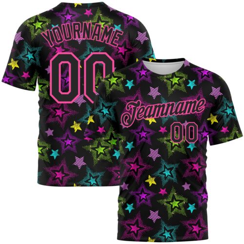 Custom Graffiti Pattern Black-Pink 3D Creative Colorful Stars Performance T-Shirt