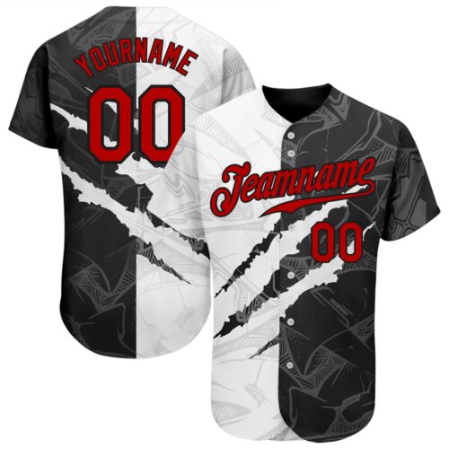 GraffitiP0176 Custom Graffiti Pattern Red-Black 3D Scratch Authentic Baseball Jersey