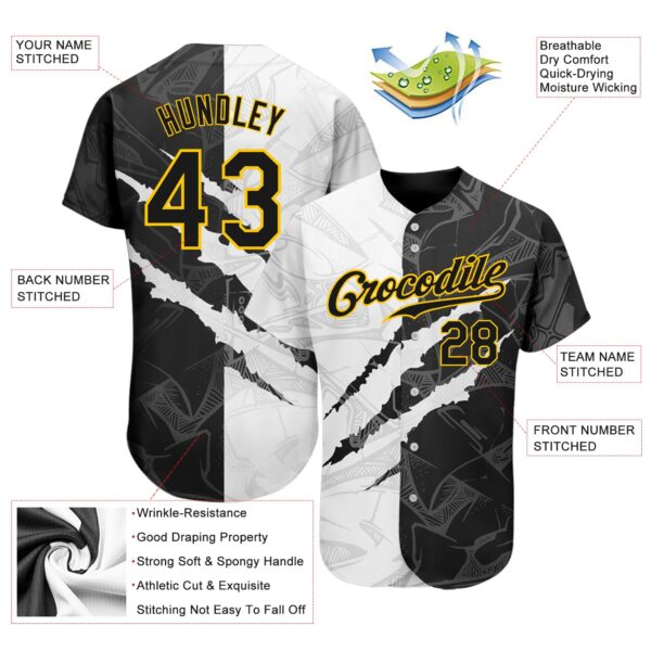 Custom Graffiti Pattern Black-Gold 3D Scratch Authentic Baseball Jersey