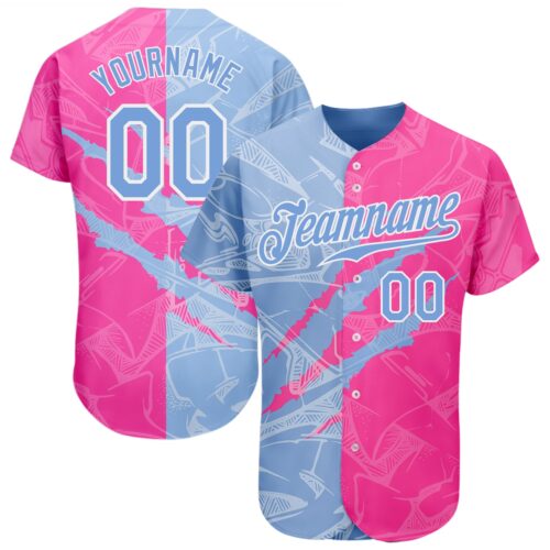 GraffitiP0182 Custom Graffiti Pattern Light Blue-Pink 3D Scratch Authentic Baseball Jersey