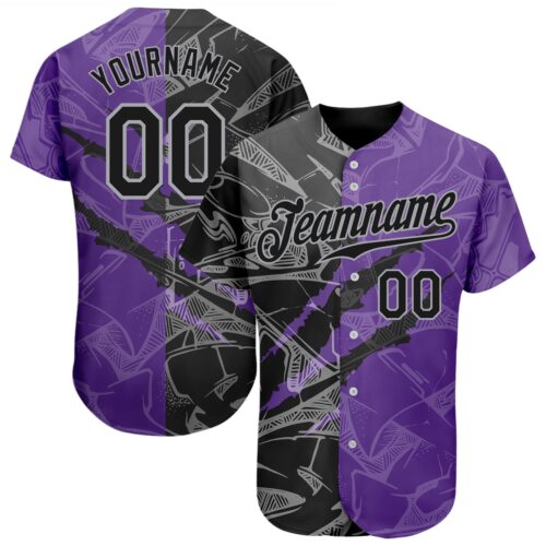 GraffitiP0185 Custom Graffiti Pattern Black Purple-Gray 3D Scratch Authentic Baseball Jersey