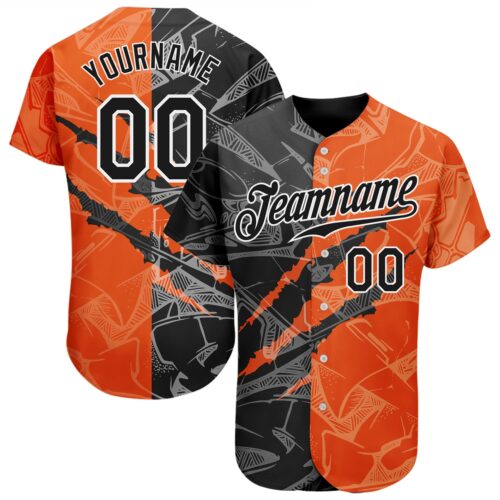 GraffitiP0186 Custom Graffiti Pattern Black-Orange 3D Scratch Authentic Baseball Jersey