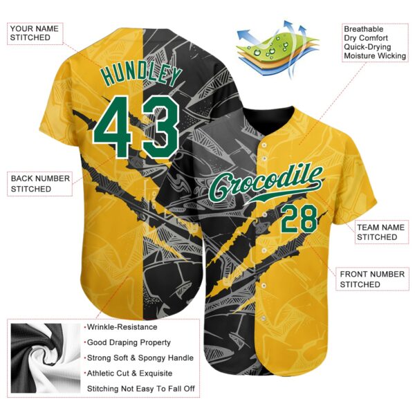 Custom Graffiti Pattern Kelly Green Yellow-Black 3D Scratch Authentic Baseball Jersey