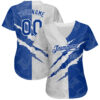 Custom Graffiti Pattern Royal-White 3D Scratch Authentic Baseball Jersey