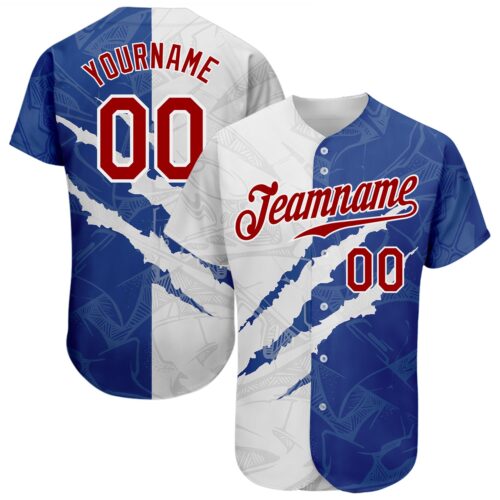 GraffitiP0192 Custom Graffiti Pattern Red-Royal 3D Scratch Authentic Baseball Jersey