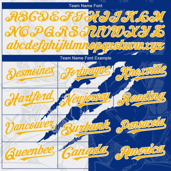 Custom Graffiti Pattern Yellow-Royal 3D Scratch Authentic Baseball Jersey