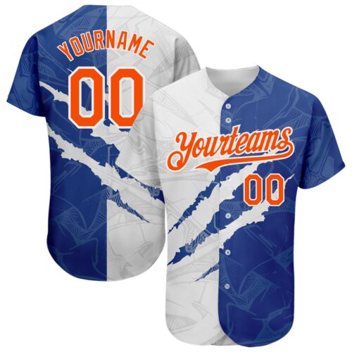 GraffitiP0199 Custom Graffiti Pattern Orange-Royal 3D Scratch Authentic Baseball Jersey