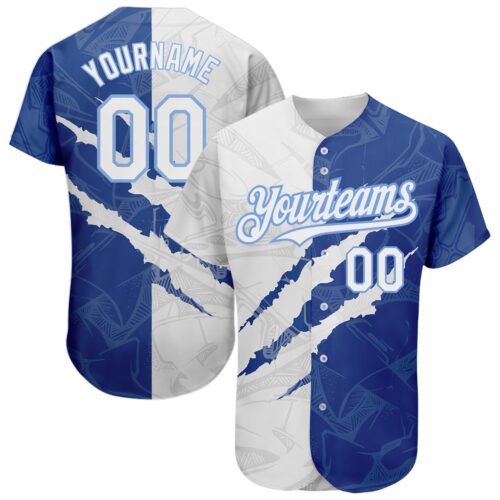 GraffitiP0200 Custom Graffiti Pattern White Royal-Light Blue 3D Scratch Authentic Baseball Jersey
