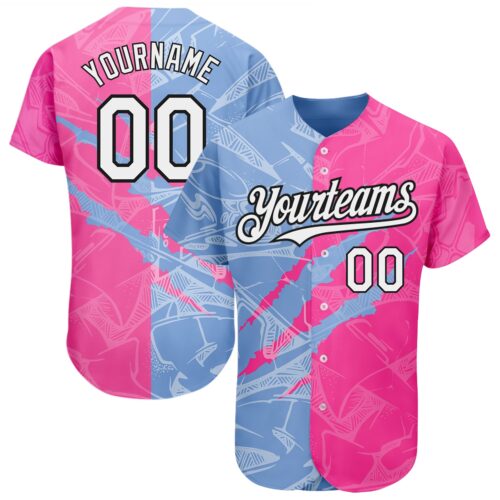 GraffitiP0203 Custom Graffiti Pattern White Pink Light Blue-Black 3D Scratch Authentic Baseball Jersey
