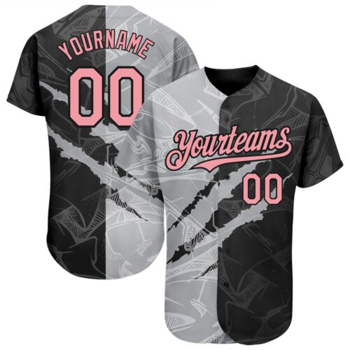 GraffitiP0214 Custom Graffiti Pattern Medium Pink Black-Gray 3D Scratch Authentic Baseball Jersey