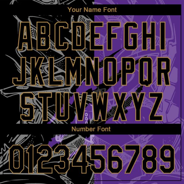 Custom Graffiti Pattern Black Purple-Old Gold 3D Scratch Authentic Baseball Jersey