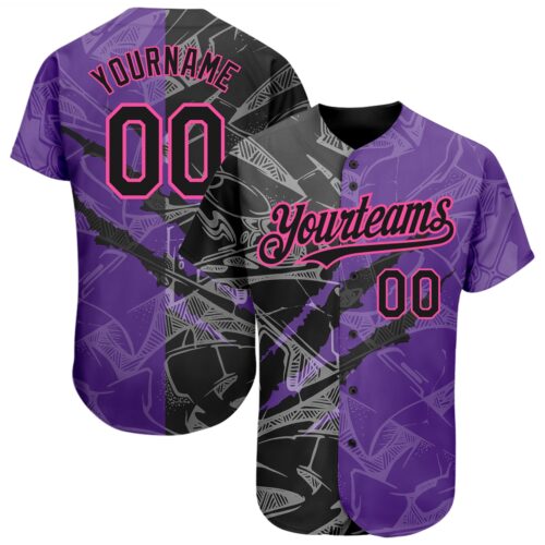 GraffitiP0218 Custom Graffiti Pattern Black Purple-Pink 3D Scratch Authentic Baseball Jersey