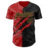 Custom Graffiti Pattern Black Red-Old Gold 3D Scratch Authentic Baseball Jersey