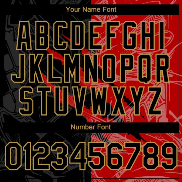 Custom Graffiti Pattern Black Red-Old Gold 3D Scratch Authentic Baseball Jersey