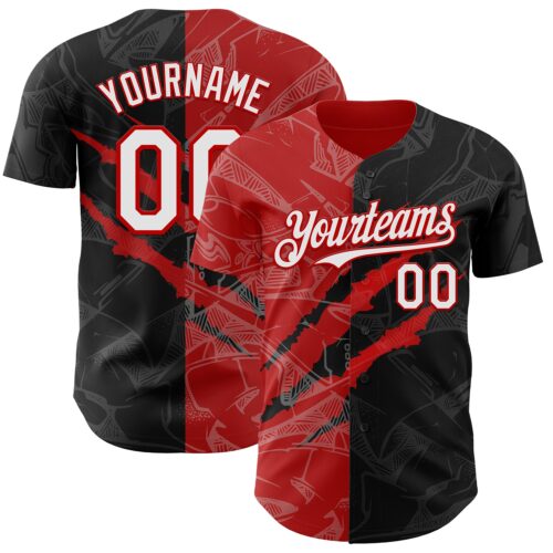 Custom Graffiti Pattern White Black-Red 3D Scratch Authentic Baseball Jersey