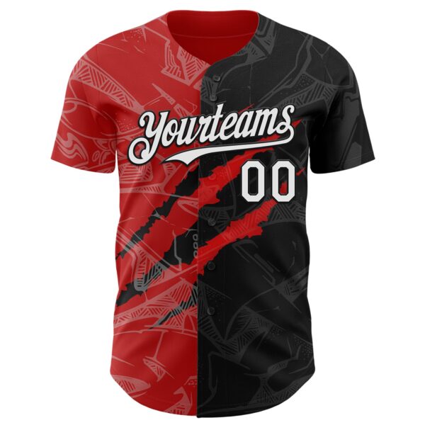 Custom Graffiti Pattern White Black-Red 3D Scratch Authentic Baseball Jersey