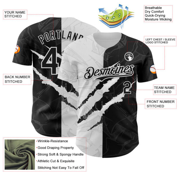 Custom Graffiti Pattern Black-White 3D Scratch Authentic Baseball Jersey