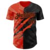 Custom Graffiti Pattern Black-Orange 3D Scratch Authentic Baseball Jersey