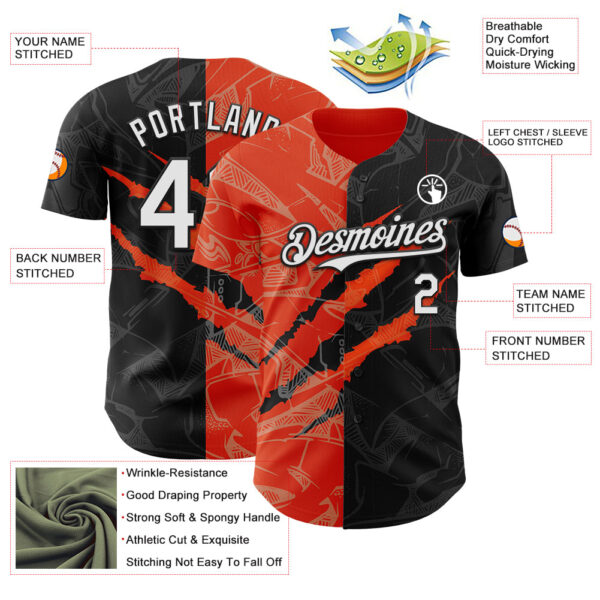Custom Graffiti Pattern White Black-Orange 3D Scratch Authentic Baseball Jersey