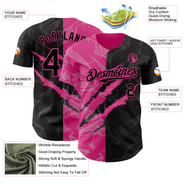 Custom Graffiti Pattern Black-Pink 3D Scratch Authentic Baseball Jersey