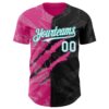 Custom Graffiti Pattern White Black Pink-Aqua 3D Scratch Authentic Baseball Jersey