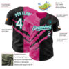 Custom Graffiti Pattern White Black Pink-Aqua 3D Scratch Authentic Baseball Jersey