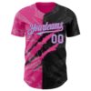 Custom Graffiti Pattern Light Blue Black-Pink 3D Scratch Authentic Baseball Jersey