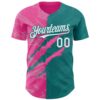 Custom Graffiti Pattern White Teal-Pink 3D Scratch Authentic Baseball Jersey