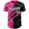 Custom Graffiti Pattern White Black-Pink 3D Scratch Authentic Baseball Jersey