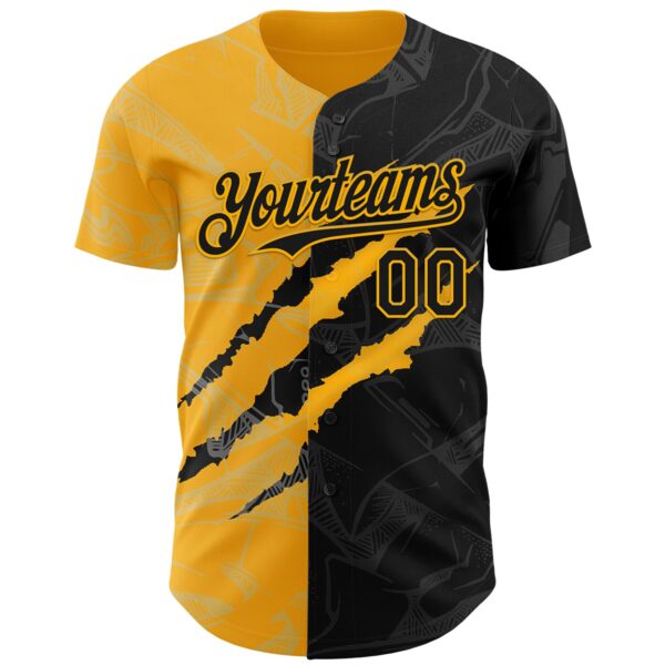 Custom Graffiti Pattern Black-Gold 3D Scratch Authentic Baseball Jersey