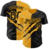 Custom Graffiti Pattern Black-Gold 3D Scratch Authentic Baseball Jersey