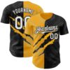 Custom Graffiti Pattern White Black-Gold 3D Scratch Authentic Baseball Jersey