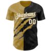 Custom Graffiti Pattern White Black-Old Gold 3D Scratch Authentic Baseball Jersey