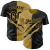 Custom Graffiti Pattern Black-Old Gold 3D Scratch Authentic Baseball Jersey