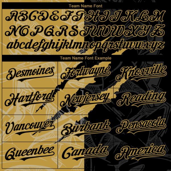 Custom Graffiti Pattern Black-Old Gold 3D Scratch Authentic Baseball Jersey