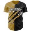 Custom Graffiti Pattern White Black-Old Gold 3D Scratch Authentic Baseball Jersey