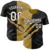Custom Graffiti Pattern White Black-Old Gold 3D Scratch Authentic Baseball Jersey