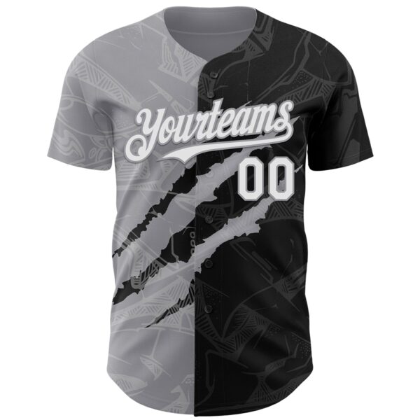 Custom Graffiti Pattern White Black-Gray 3D Scratch Authentic Baseball Jersey