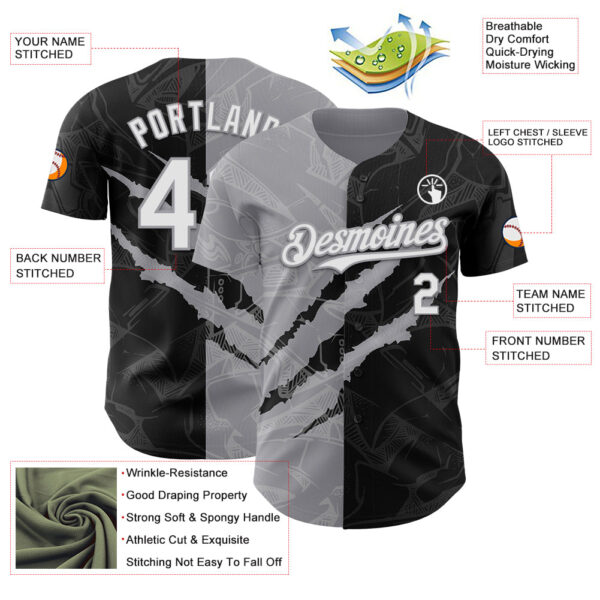 Custom Graffiti Pattern White Black-Gray 3D Scratch Authentic Baseball Jersey