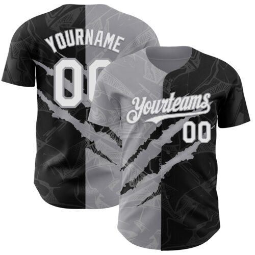 Custom Graffiti Pattern White Black-Gray 3D Scratch Authentic Baseball Jersey
