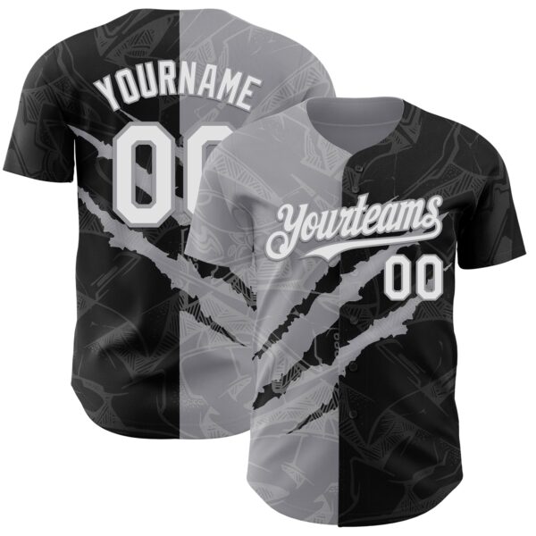 Custom Graffiti Pattern White Black-Gray 3D Scratch Authentic Baseball Jersey