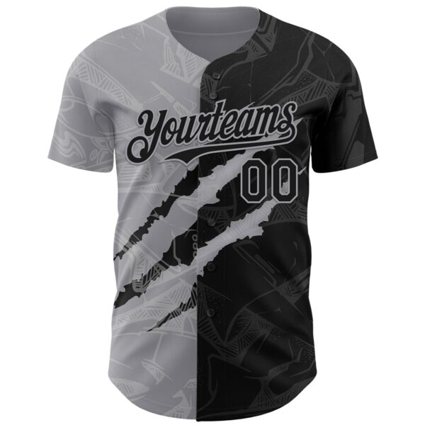 Custom Graffiti Pattern Black-Gray 3D Scratch Authentic Baseball Jersey