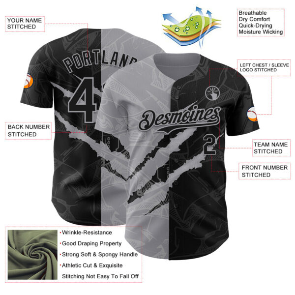 Custom Graffiti Pattern Black-Gray 3D Scratch Authentic Baseball Jersey